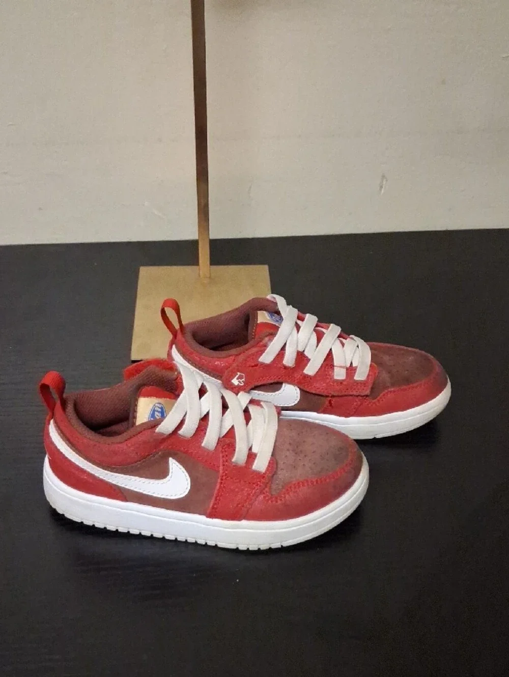 Jorfans  Red and White Suede  Low-Top Sneakers 12C